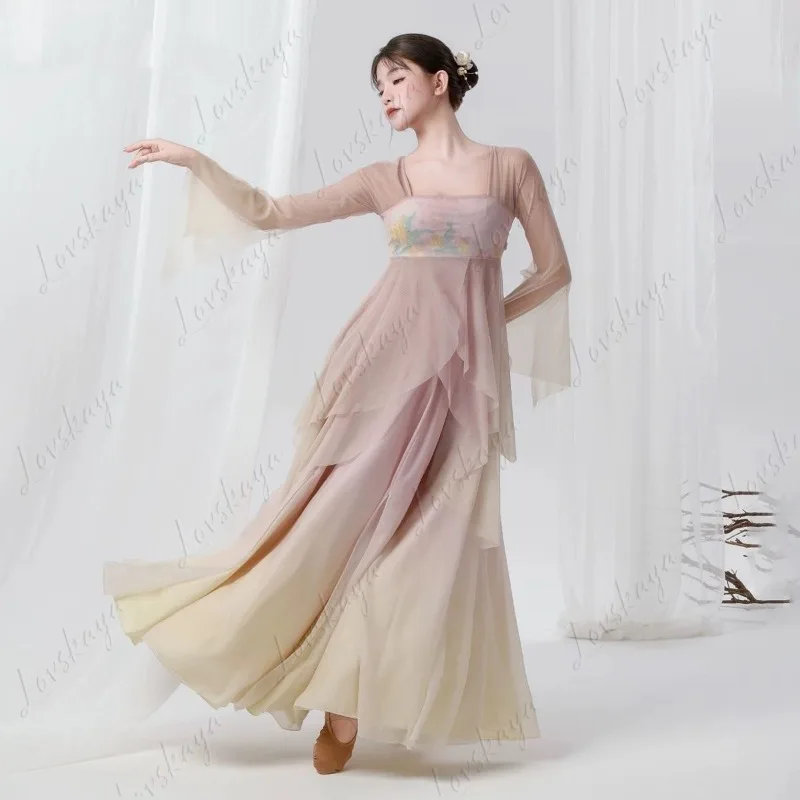 

Classical Dance Costume - Practice Outfit, Flowing Gauze Dress, Chinese Dance Costume, Performance Outfit, Practice Outfit