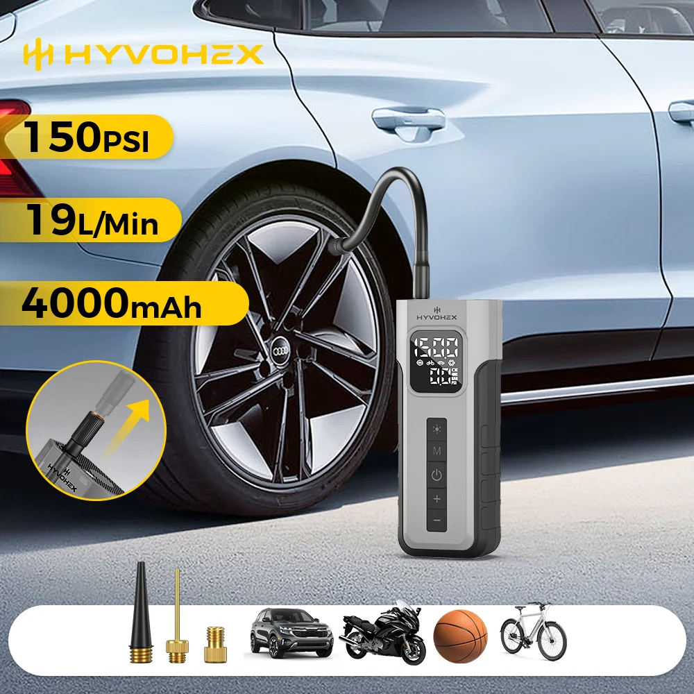 C2 Wireless Car Portable Air Compressor 100% Duty Cycle 4000mAh LED Light Tire Inflator Pump Cars Motorcycles Bicycles