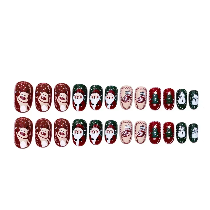 Christmas Fake Nails Press on Nail Full Cover Wearable Nails for Women Girls Christmas Decoration DIY Manicure 24Pcs Free Glue