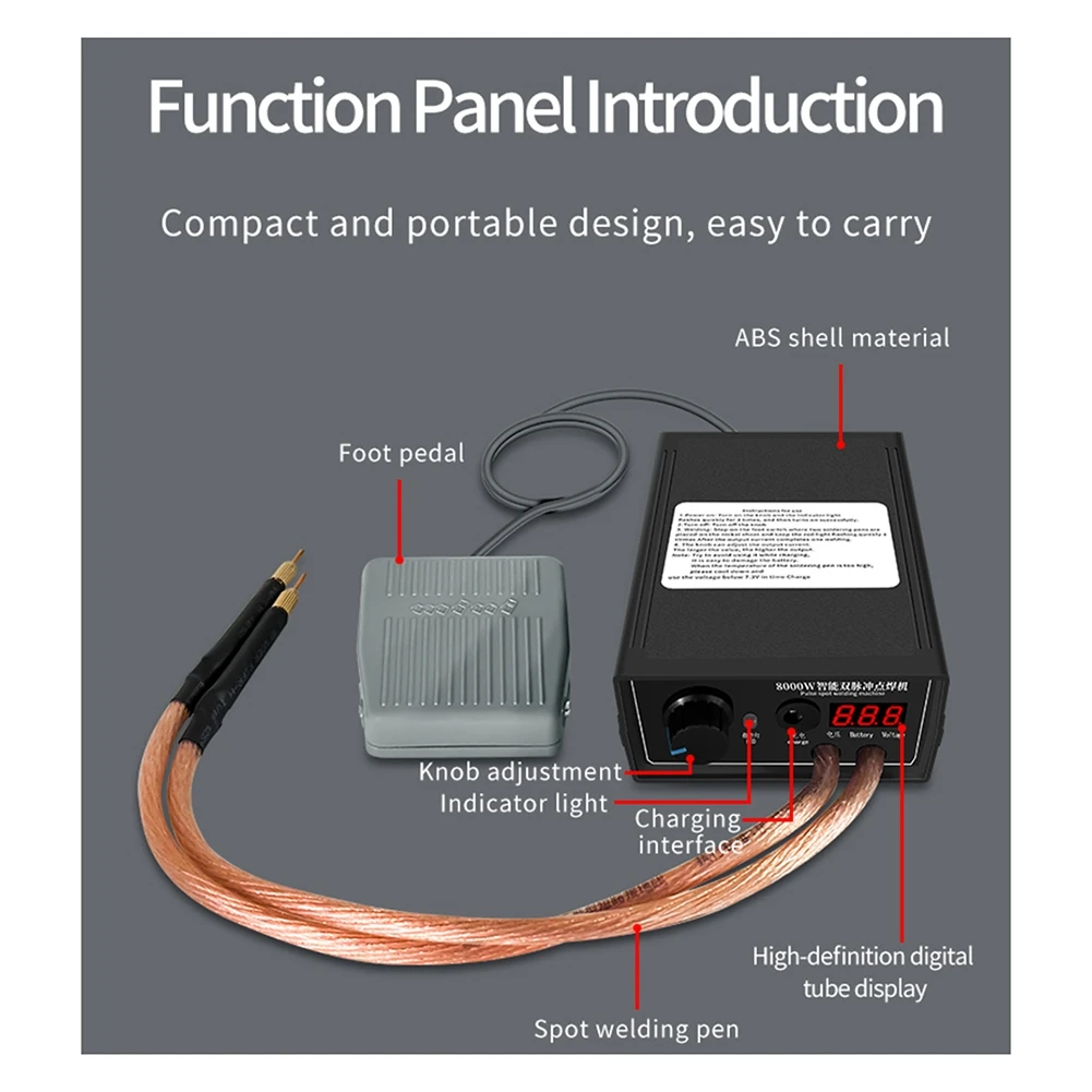 Портативный Аппарат для точечной сварки, сварочный аппарат высокой мощности 8000 Вт, аппарат для точечной сварки с литиевой батареей 18650, вилка стандарта США