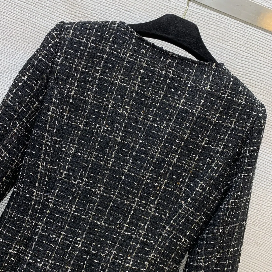 2024 autumn and winter new retro high-end tweed Chanel style medium-length woolen coat for women