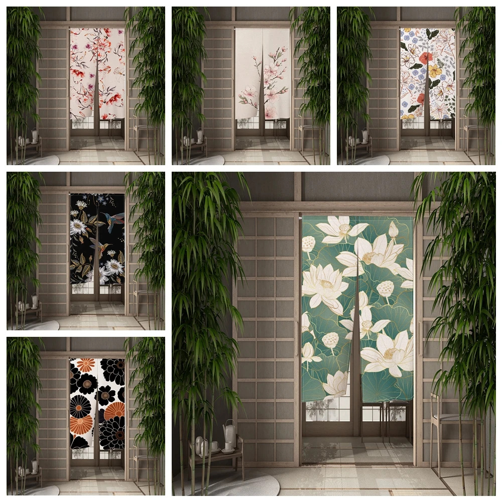 Flower Print Japanese Door Curtain Chinese Style Floar Noren Doorway Curtain Cafe Kitchen Entrance Custom Hanging Half-Curtain