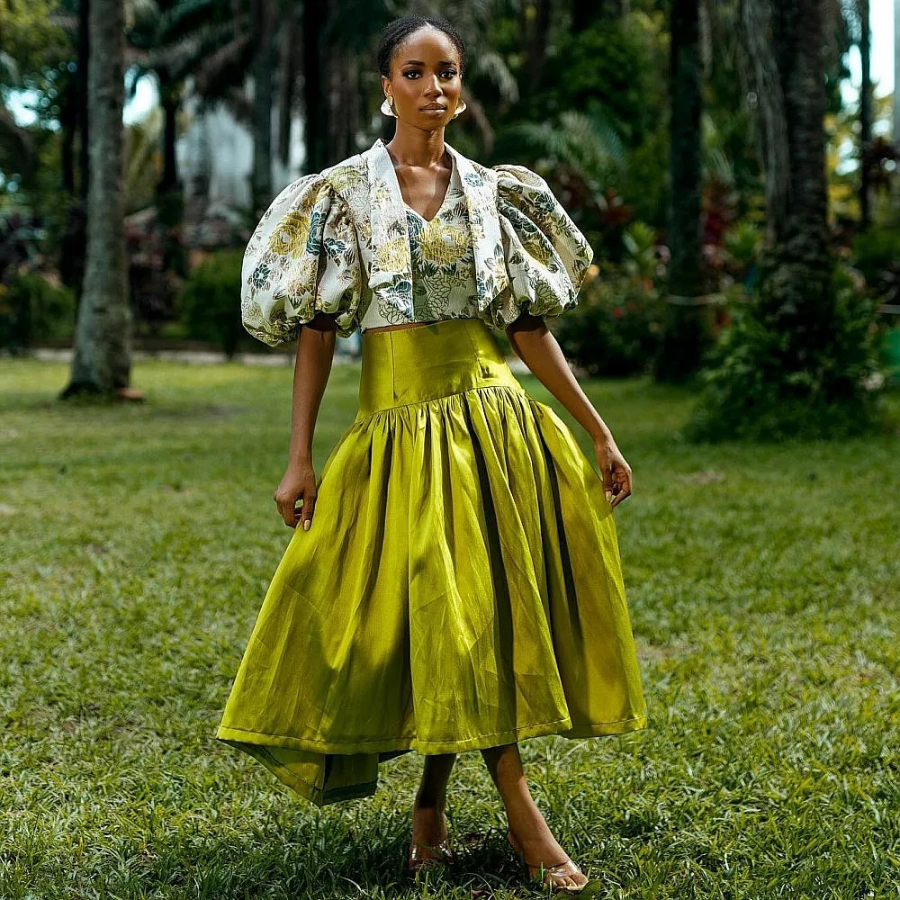 

Green High Low Birthday Skirt Without Top Girls High Waist Evening Party Skirts Long Pleated Taffeta African Formal Maxi Skirt