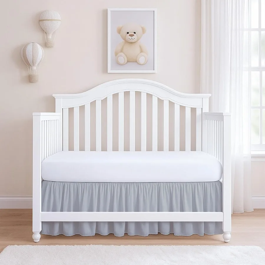 

Ruffled Crib Bed Skirt Microfiber with Split Corners for Nursery and Toddler Bedrooms 14 Drop Height Soft Light Grey Fabric Dus