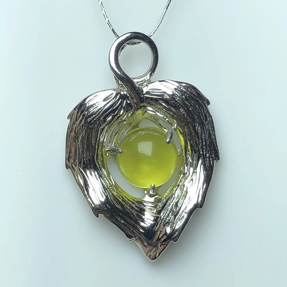 

MELE Natural yellow prehnite silver 925 pendant for women round cut main stone, high quality and Vintage