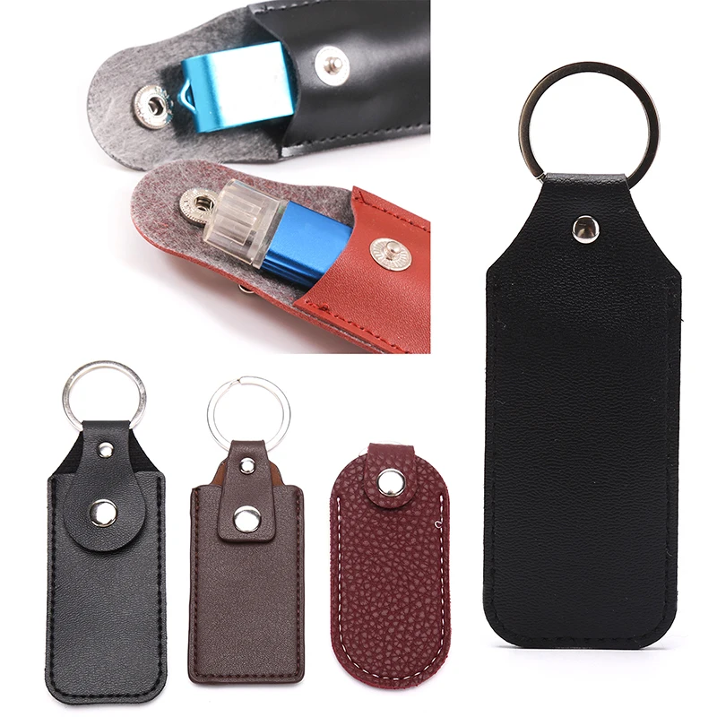 Leather U Disk Storage Bags Protective Cover Key Holder Black Bag Cases For USB Flash Drive Pen Drive