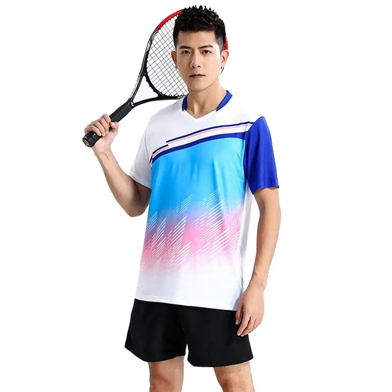 New Summer Tennis Badminton T-shirt V-neck Quick Dry Table Jerseys Outdoor Sports Running Training Men Gym Sportswear Shirts