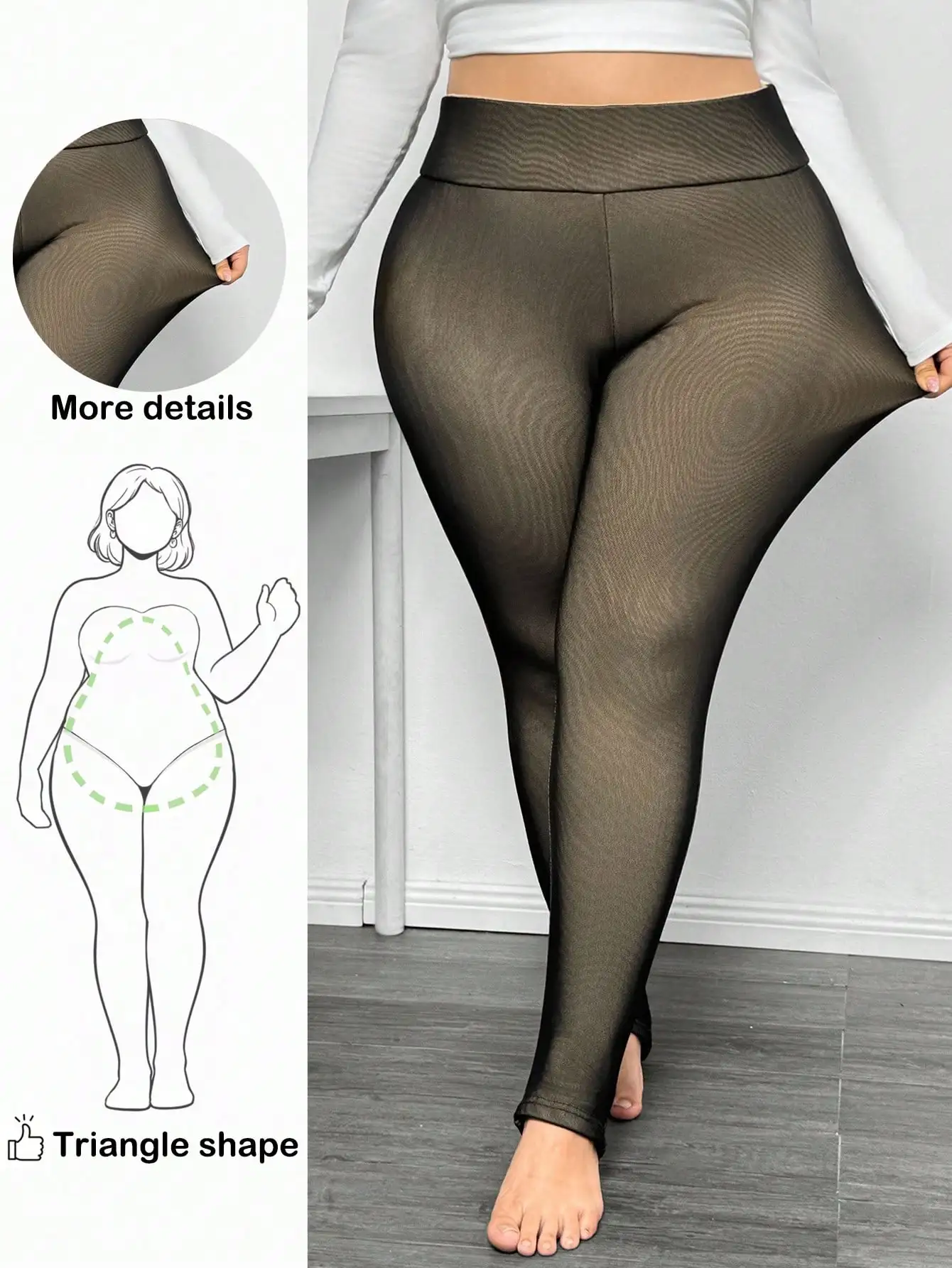Plus Size High-Waisted Sheer Stirrup Leggings for Triangle Body Shape