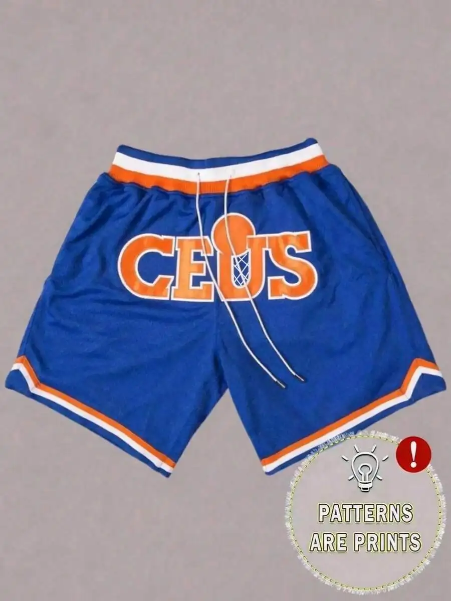 

Mens Bold Letter Print Basketball Shorts Casual Loose Fit Daily Wear