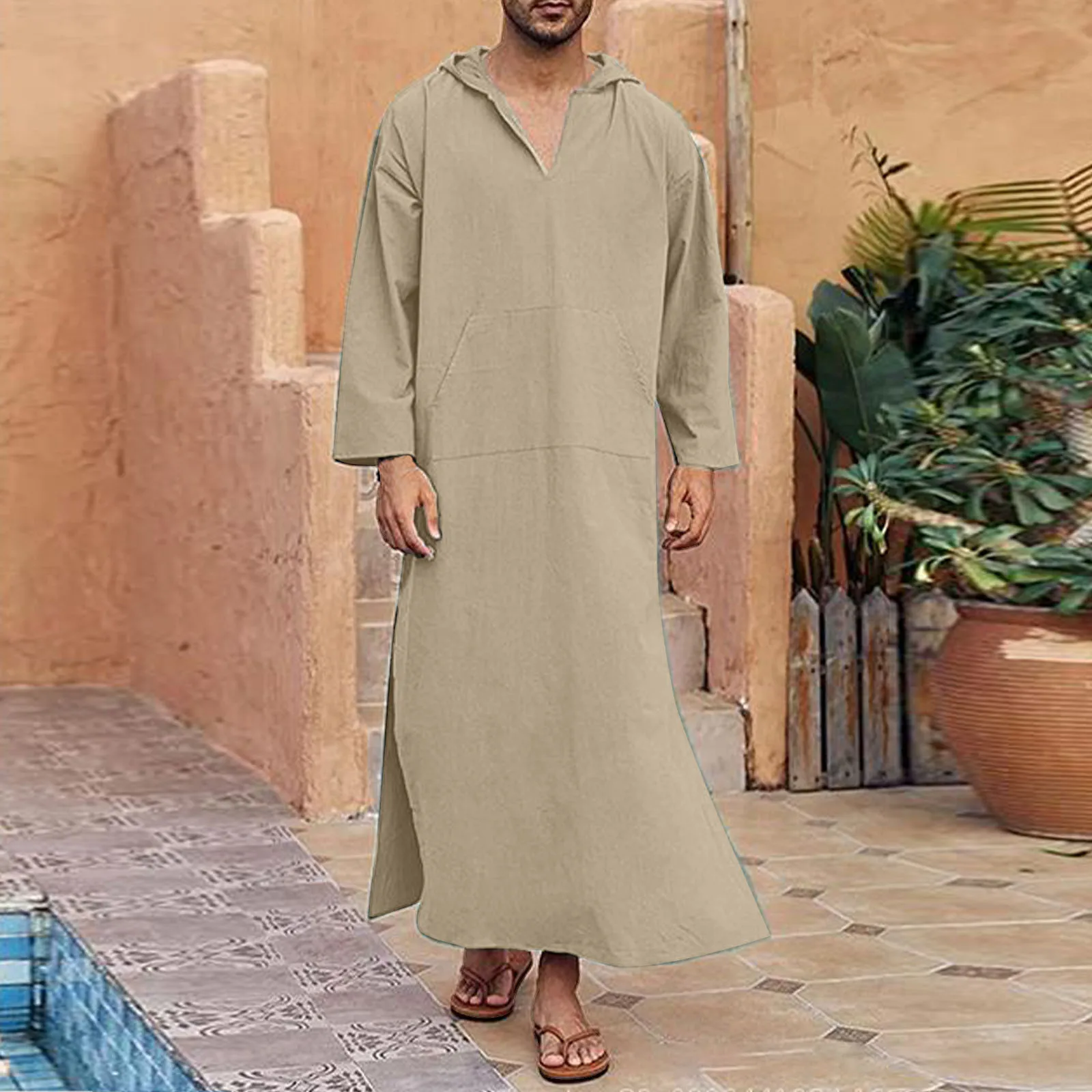 Islamico tradizionale Jubba Thobe uomini Abaya lino abiti musulmani Dubai arabo caftano abbigliamento Qamis Homme arabo turco abito Hijab vestito