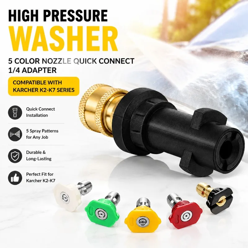 5‑color Jet‑tip Kit with 1/4‑inch Quick‑release Adaptor for High‑pressure Cleaner, Multi‑angle Spray Accessory Matching K2‑K7