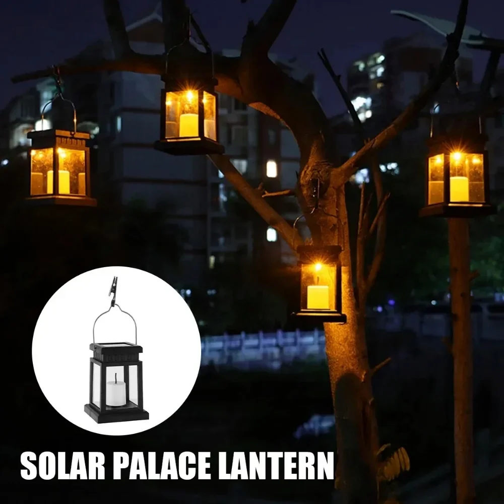 Lámpara LED Retro Solar para césped, farol colgante parpadeante, vela brillante, camino, jardín, decoración de palacio al aire libre, luz impermeable