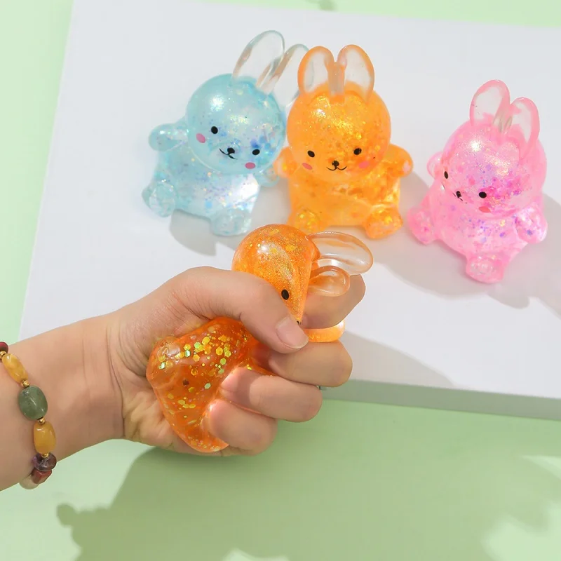 Bear Squishy Toys Glitter Stress Balls for Anxiety Relaxation Adorable Animal Squishies Fidget Toys for Kids Party Favors Gifts