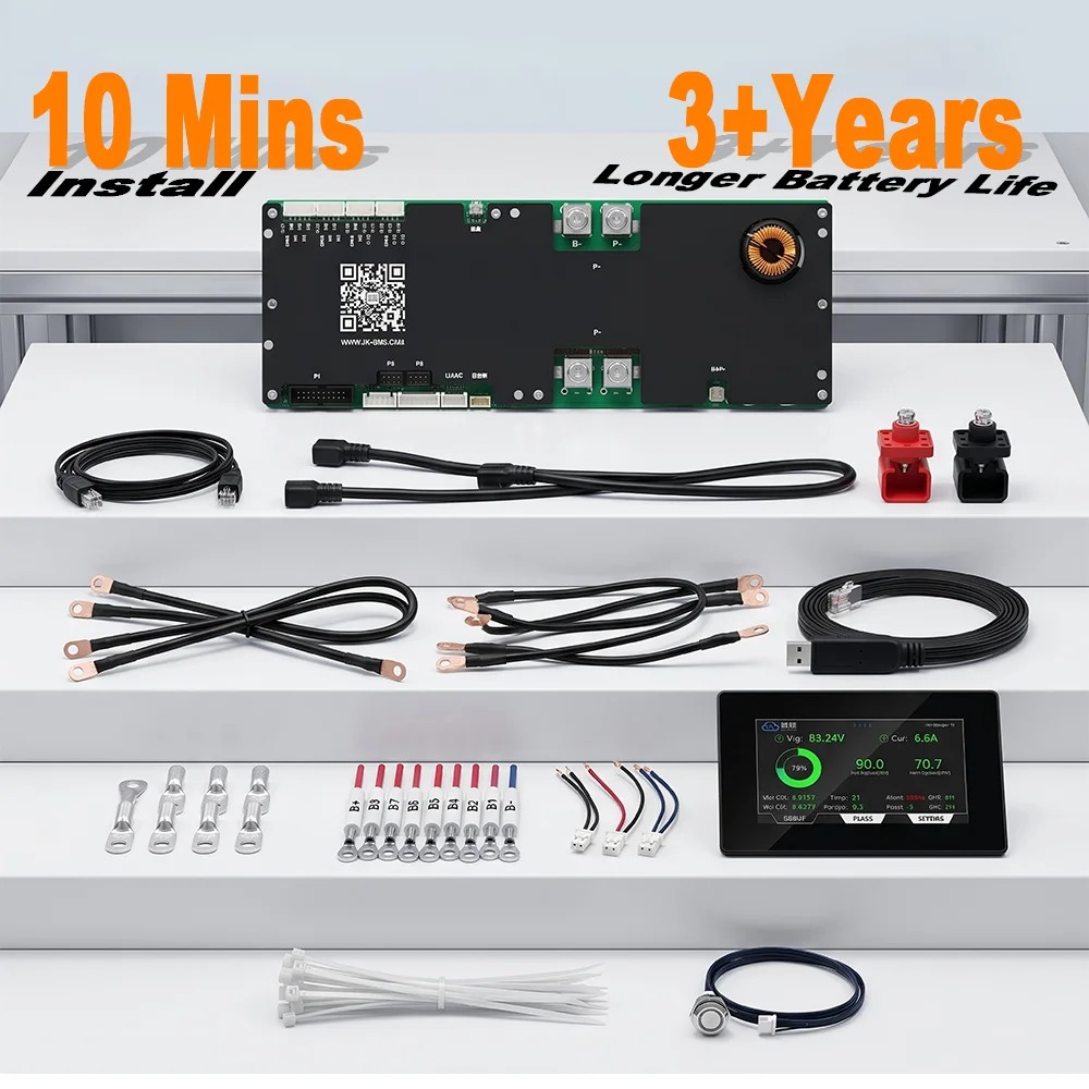 

JK BMS 150A 8-16S 48V Smart Inverter BMS with Active Balancer LCD Display Installation Kit for LiFePO4 Solar Energy Storage