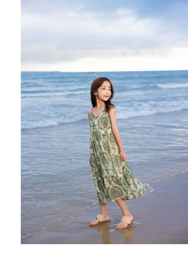 Summer Family Matching Outfits Beach Dress Mother-daughter Sling Flower Dress Dad and Son Matching Shirt Vacation Style