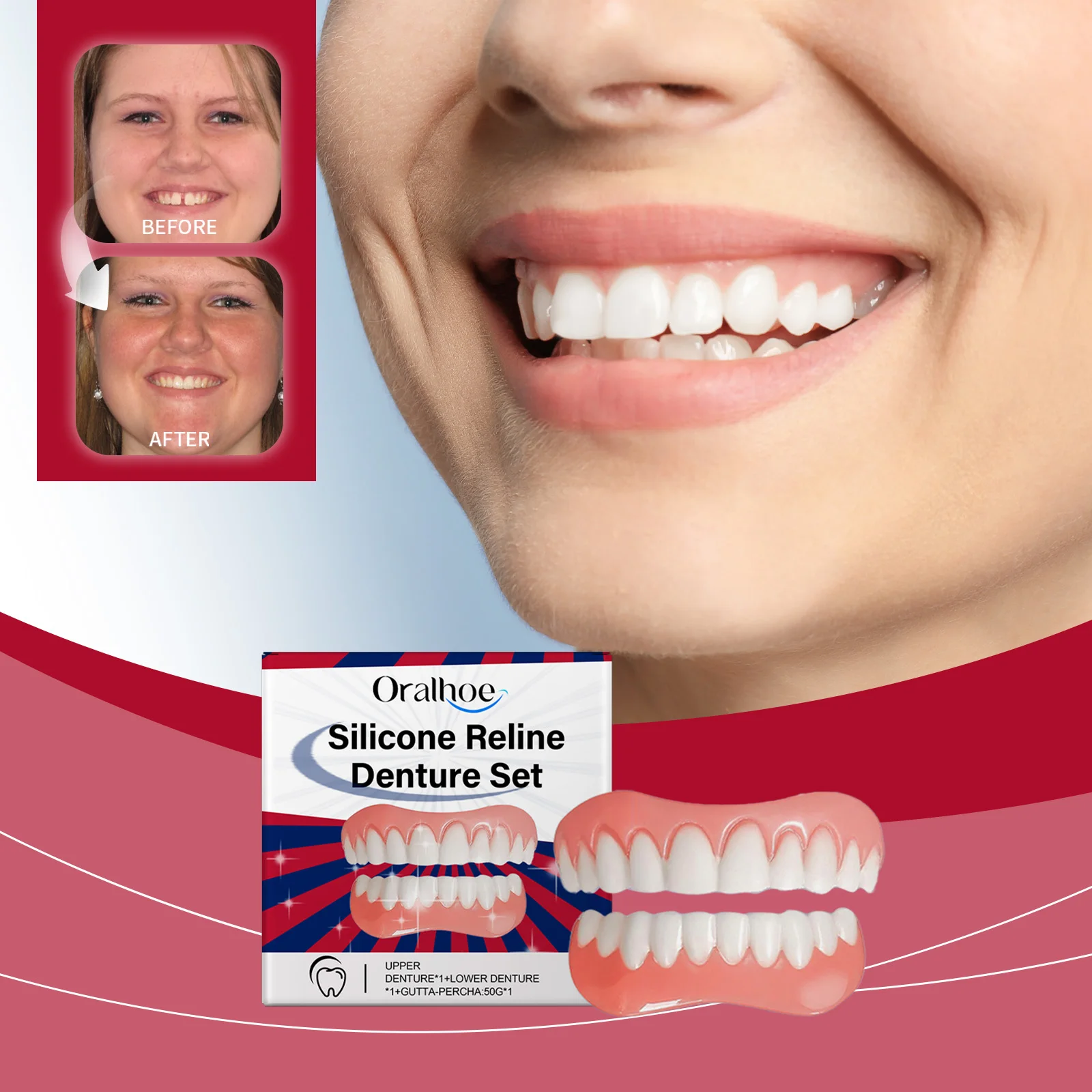 New False Teeth Silicone Upper & Lower Veneers Perfect Laugh Veneers Dentures Paste Fake Teeth Braces Comfortable Teeth