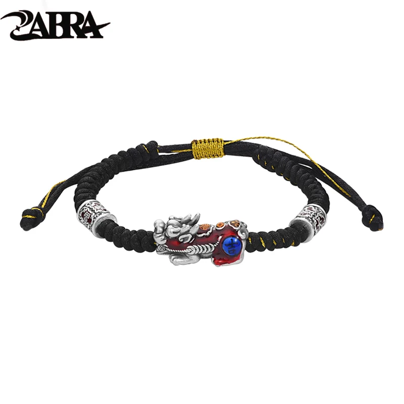 

ZABRA 999 Sterling Silver Enamel Pixiu Bracelet Men and Women's Year of Life Woven Handstring