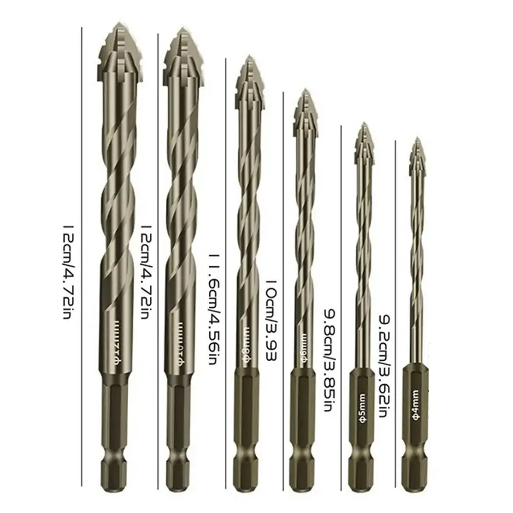 Four-Edged Eccentric Drill Bit Serrated High Hardness Tile Drill Bit Skewed Head Hexagonal Shank Drill Bit Set for 4/6Pcs