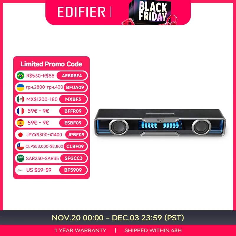 Edifier QS30 Computer Speakers Mini Soundbar USB Speakers Subwoofer Bluetooth 5.4 with Microphone RGB Lighting for PC Laptop