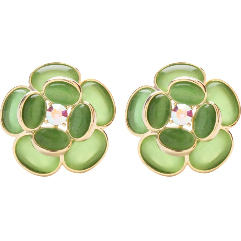 

Elegant Enamel Green Pink Flower Ear Studs Women Earrings Fashion Metal Eardrop Copper Accessories Earwear