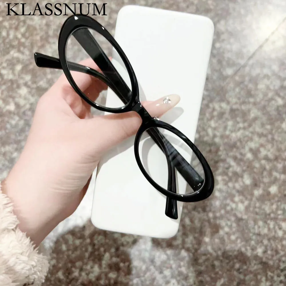 KLASSNUM Women Computer Glasses Small Oval Frame Anti-Blue Light Glasses Transparent Narrow Glasses Frame 2024 New Fashion