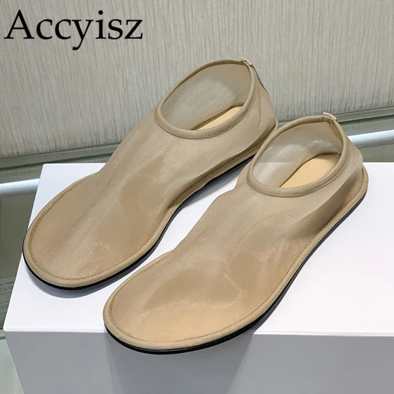 

2024 Simple Lazy Loafers Women Mesh Breathable Flat Shoes Spring Autumn Round Toe Single Shoes Solid Color Comfort Casual Shoes