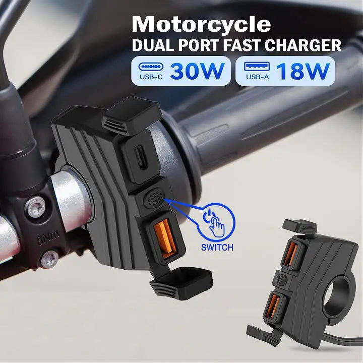 Caricatore rapido USB per moto 48W PD QC3.0 Manubrio moto Connettore presa porta tipo C impermeabile con interruttore/luce LED