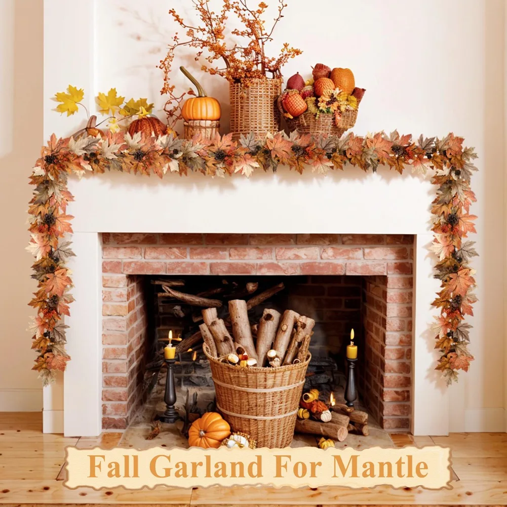 AT21-Automatic On/Off Timer Function 6 FT Fall Garland With Integrated Light Control System For Holiday Decorations