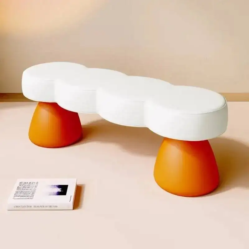 Cute Cloud Bench & Mushroom Stool, Modern Bouclé Upholstered Window Bench, Cozy Accent Furniture for Kids Room Bedroom Decor view 5