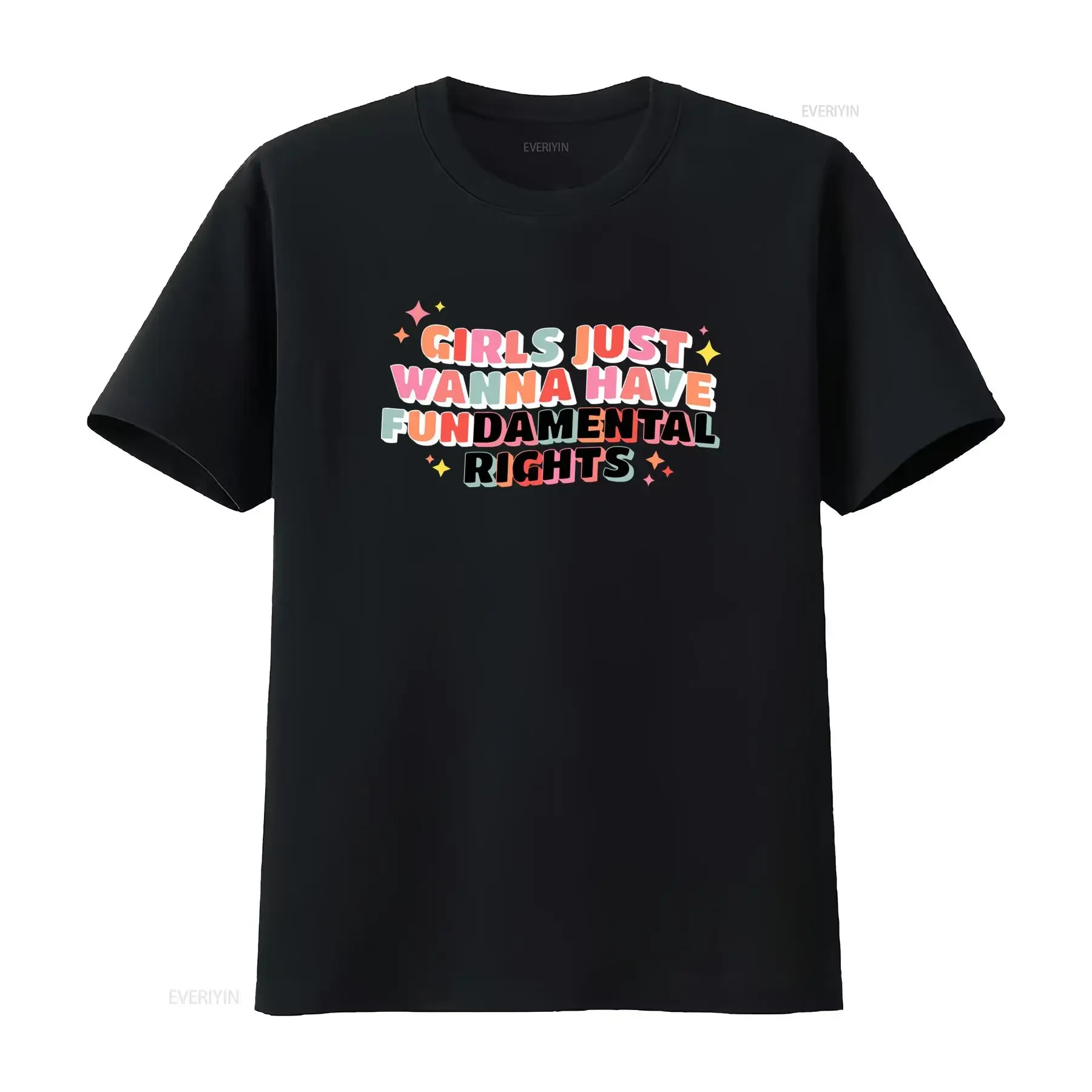 Retro Colorful Feminist Girls Fundamental Rights Slogan Print Casual T Shirt vintage Washed fashion Soft Breathable Unisex