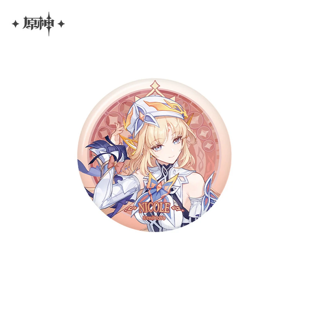 58mm Game Genshin Impact Nico the Silent Heart Nicole Reeyn Cosplay COSTUME Badge Pin SPTE Tinplate Brooch﻿ Prop