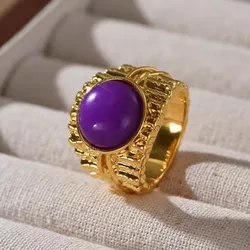 Natural Stone Agate Metal Ring Gold Color for Women Brass Jewelry 2024 New High Qulity Europe and America