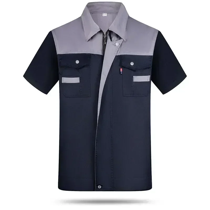 Men Women Short Sleeve Work Coat Workshop Shirts Motor Mechanic Uniform with Two-pocket T-shirts Man Workshop Overalls Top