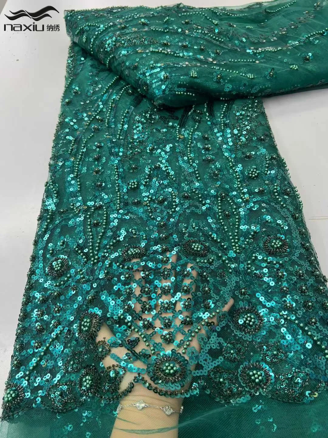 

Madison 2026 New African Groom Embroidered Beaded Lace Fabric Nigerian French Sequin Lace Fabric for Bridal Wedding Party Dress