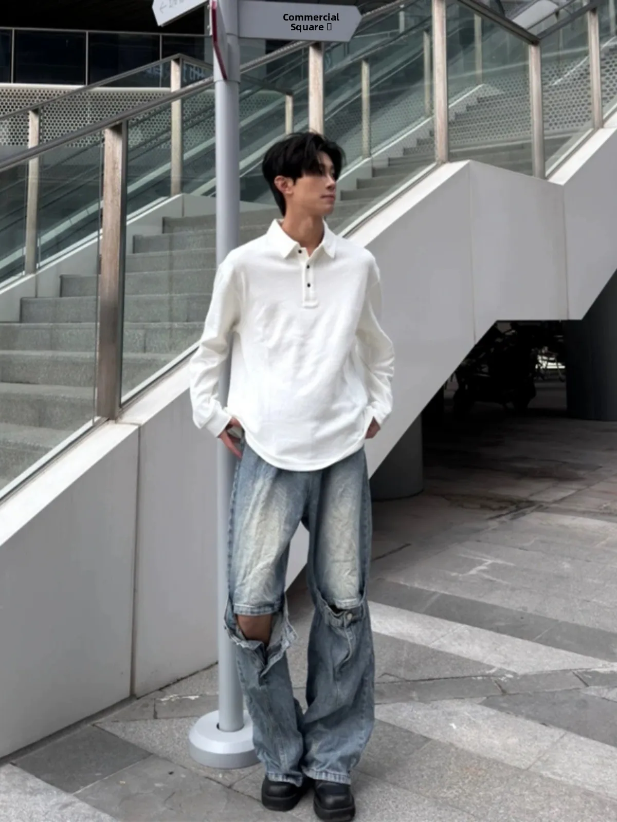 

Мужские джинсы в стиле ретро, весенне-осенние, прямого кроя, с дырками, в уличном стиле, с высокой талией, на молнии