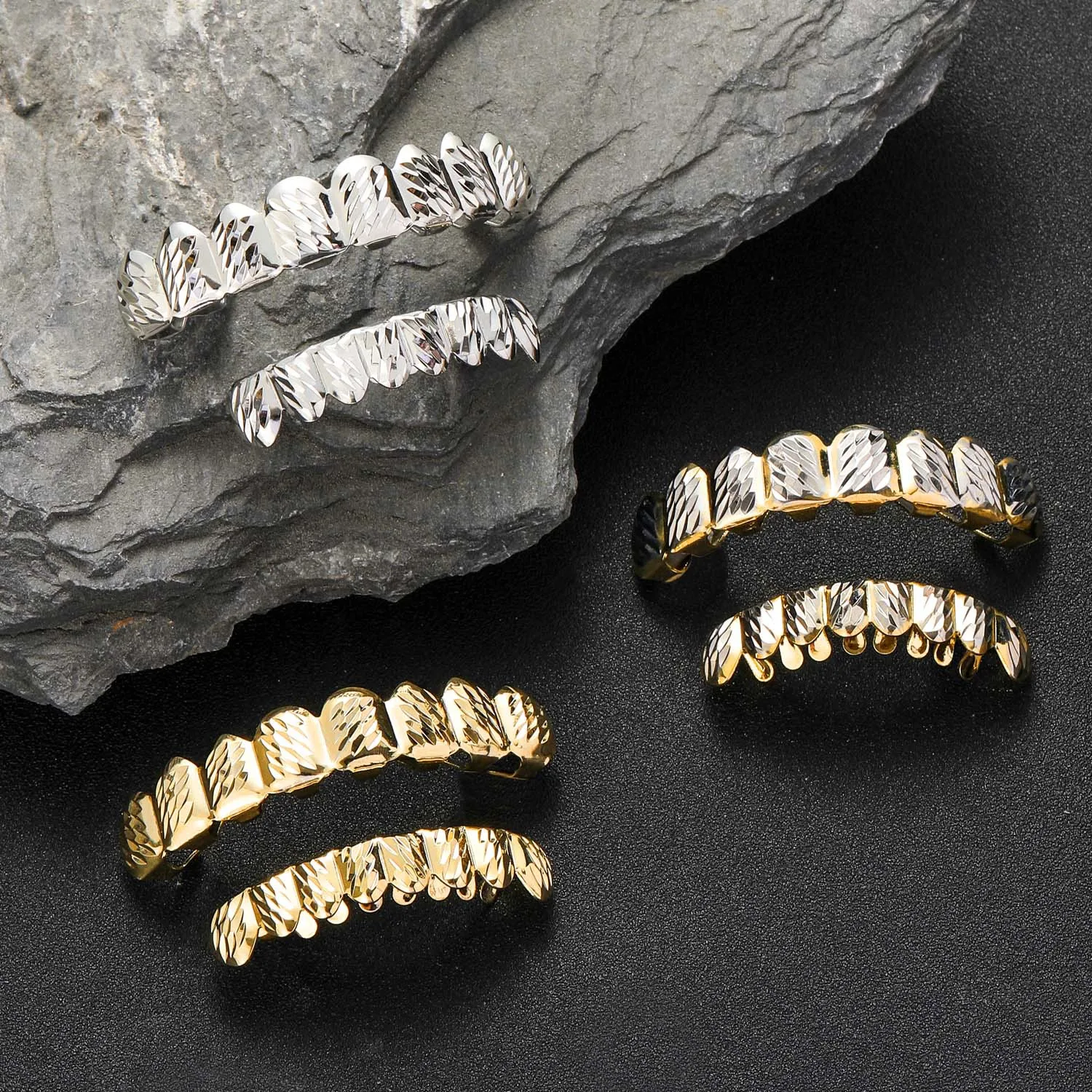 1set Hip Hop Teeth Grillz Gold Plated Dental Grills Rock Tooth Grillz Caps Crystal Teeth Caps Halloween Vampire Tooth