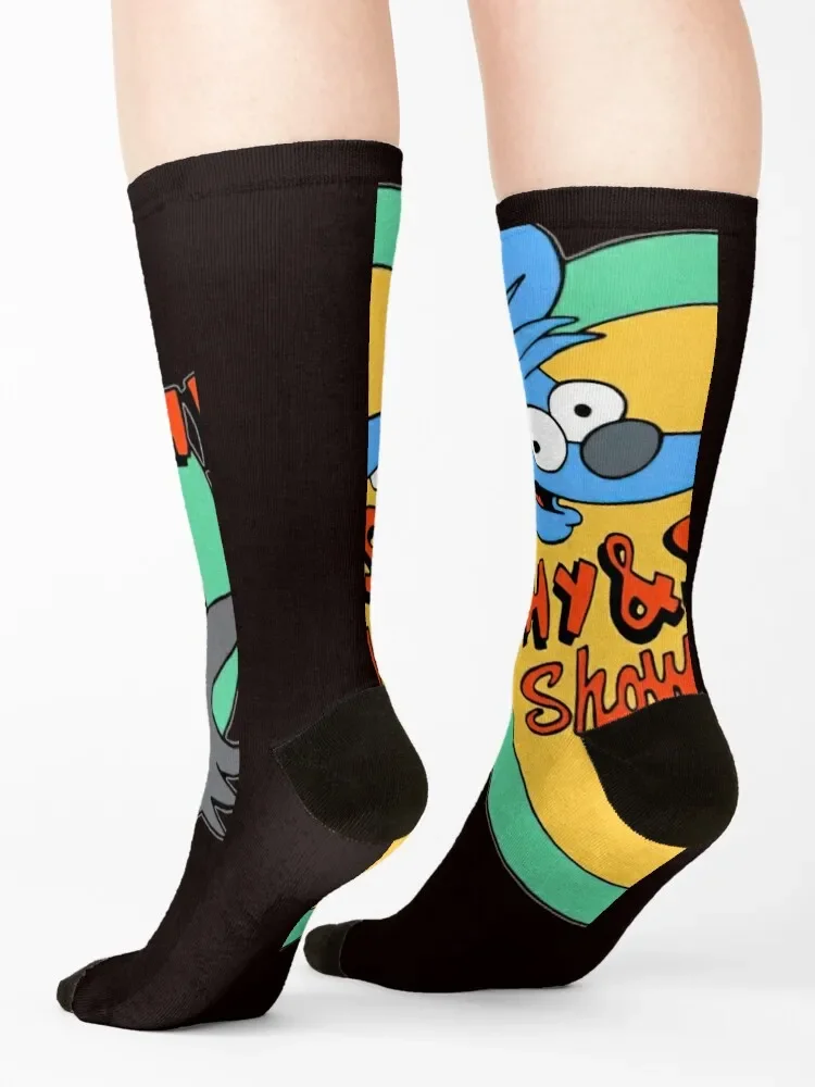 Chaussettes chauffantes avec jarretière pour hommes et femmes, chaussettes de dessins animés Kawaii, chaussettes lumineuses, Itchy and Scratch