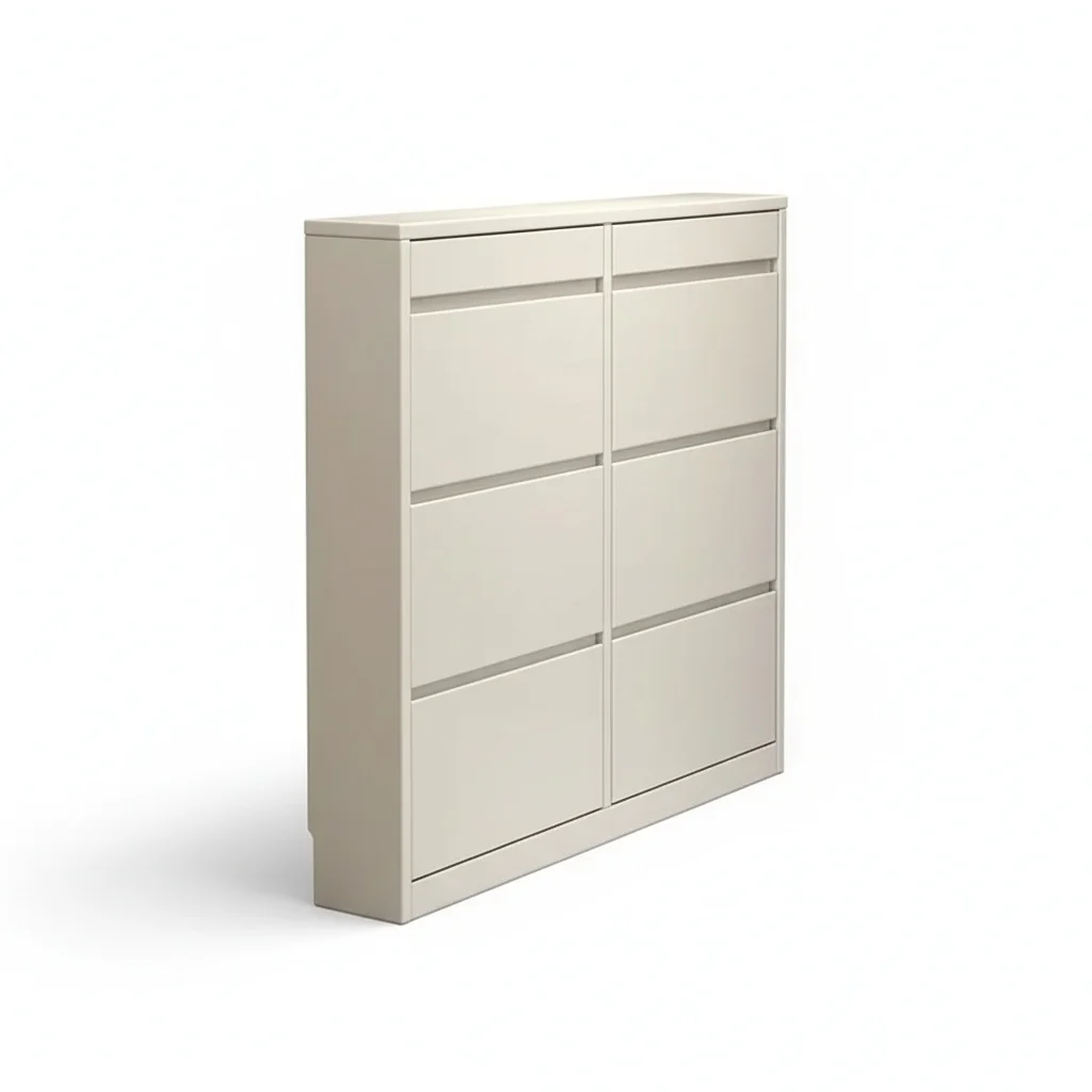 Solid Wood Shoe Rack, Flip Bucket Shoe Cabinet, 4 Layers Rubber Wood Shoe Organizer for Modern Living Room and Bedroom
