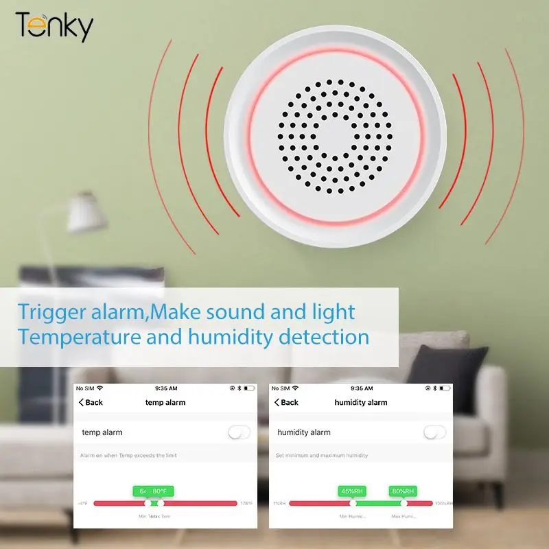 

Датчик температуры и влажности, интеллектуальный мониторинг, Wi-Fi Tuya Smart Smart Life 3 в 1, звуковая и световая сигнализация для домашней безопасности