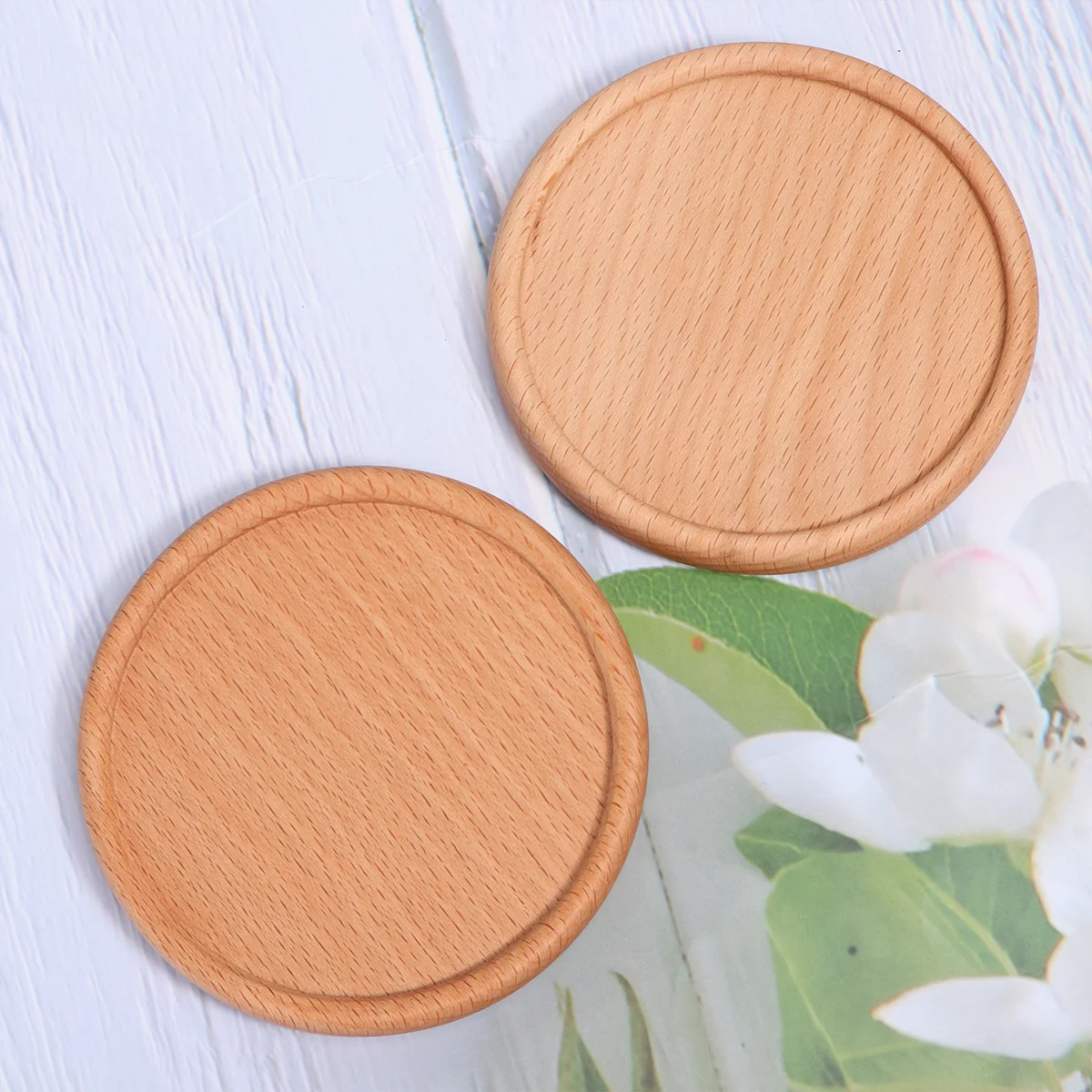 

2pcs Wooden Coaster Premium Heat Insulation Pad For Coffee Mug Cup Bottle Home Use Japanese Style Non-Slip Beech Wood Round
