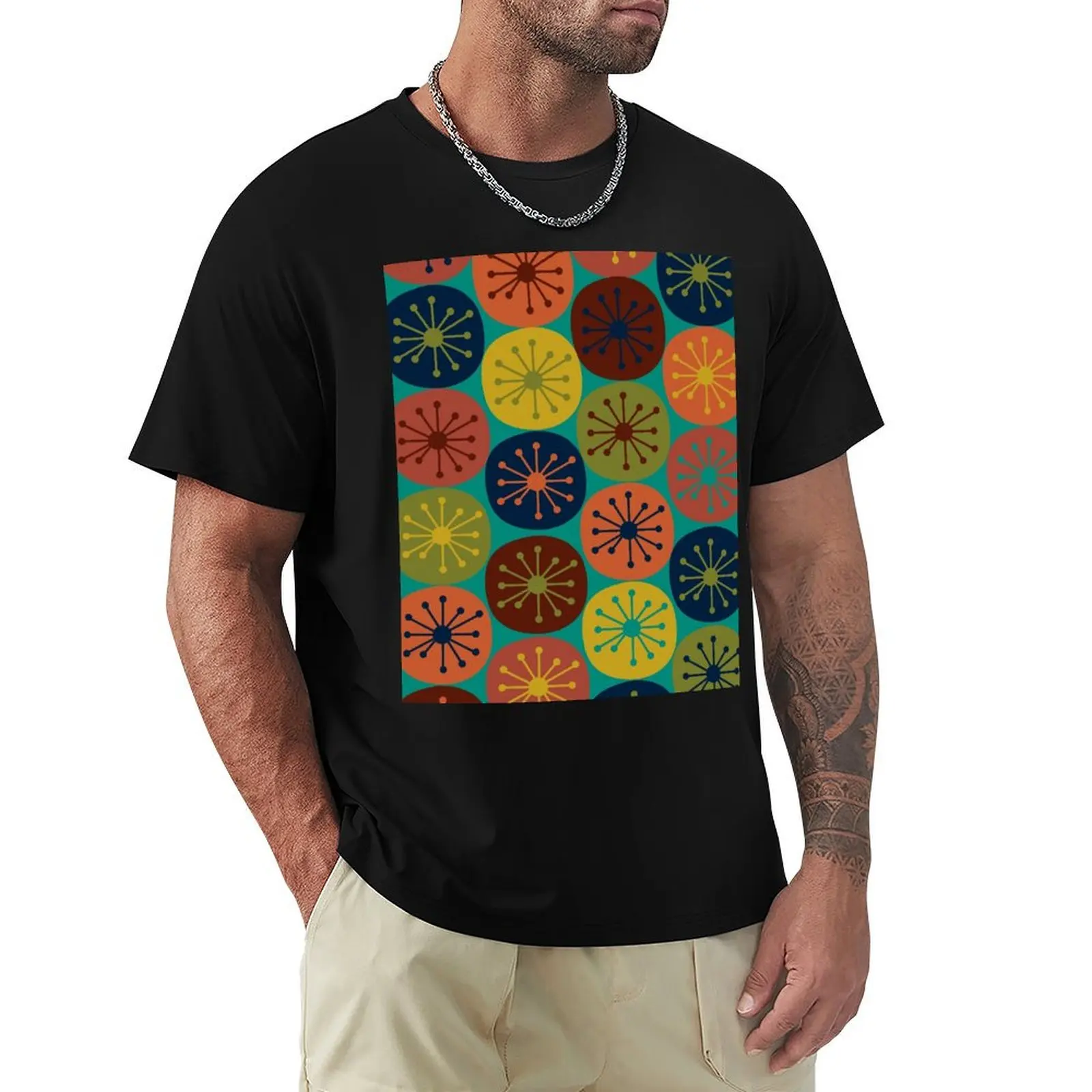 Atomic Retro Dots - Midcentury Modern Pattern in Mid Mod Teal, Olive Green, Mustard, Orange, Blue, and Turquoise T-Shirt