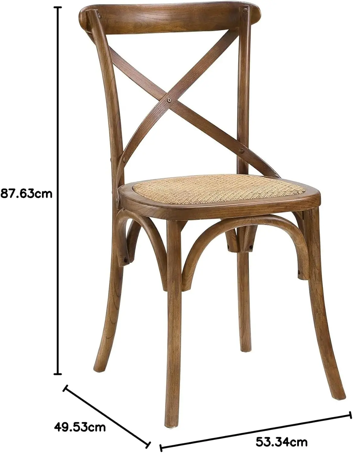 Rustic Modern Farmhouse Elm Wood Rattan Dining Chair in Walnut