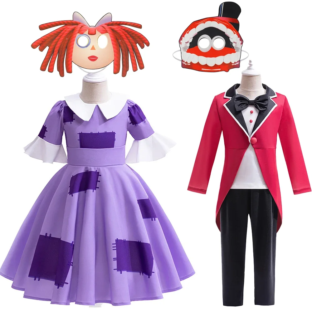 

2025 Anime Amazing Digital Circus Cosplay Suits Cartoon Pomni Raghata Jax Caine Cosplay Costume Jumpsuit Halloween Kids Boys