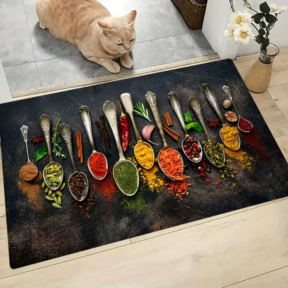 Kitchen Spice Seasoning Print Floor Mat Thickened Non Slip Durable Entrance Doormat Porch Balcony Home Decor Rug 1PC