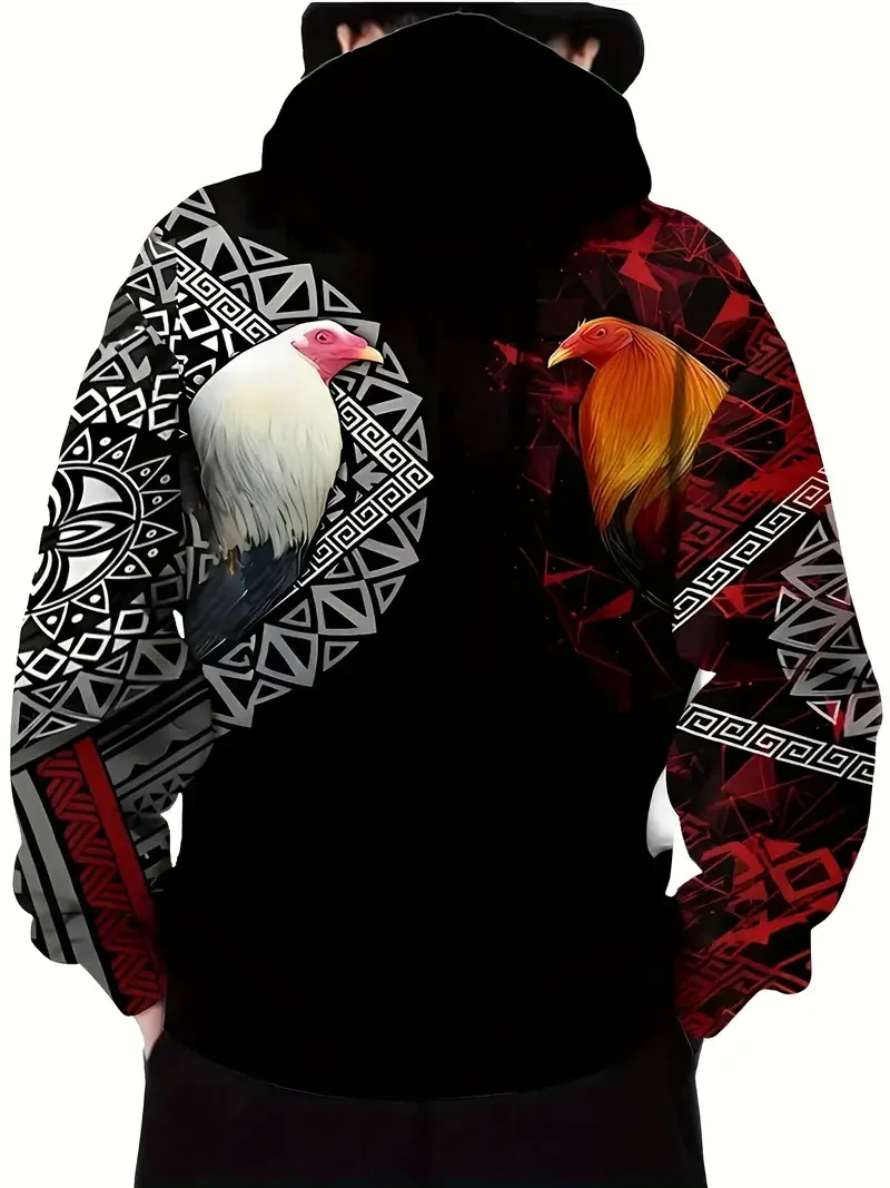 Men\'s Hoodie 3d Roosters Graphic Print Hooded Sweatshirt Street Casual Pullover Top Autumn Fashion Hoodie Men Oversized Clothing