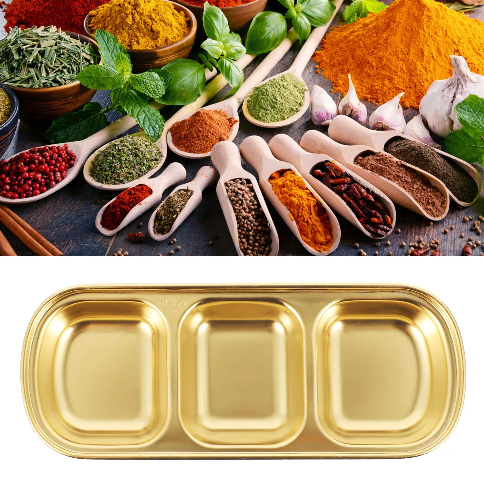 

2Pcs Seasoning Dish Stainless Steel Three Compartments Sauce Dish Useful for Home Hotel Kitchen Three Grid Appetizer Plate