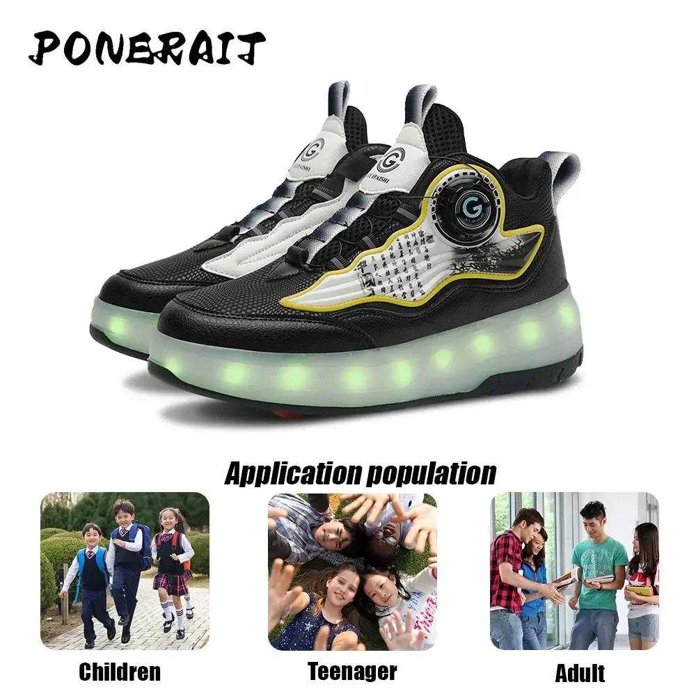 Tênis retrácteis com LED para homens, sapatilhas de rolo, Parkour, casual, 2 rodas, unissexo, corrida, patins, moda, novo