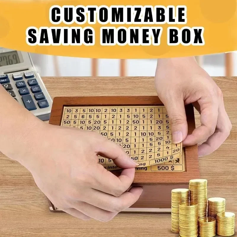 Piggy Bank Saving Money Box Retro Reusable Wooden Box Savings Challenge Box with Money Target Numbers Christmas Decoration Gifts