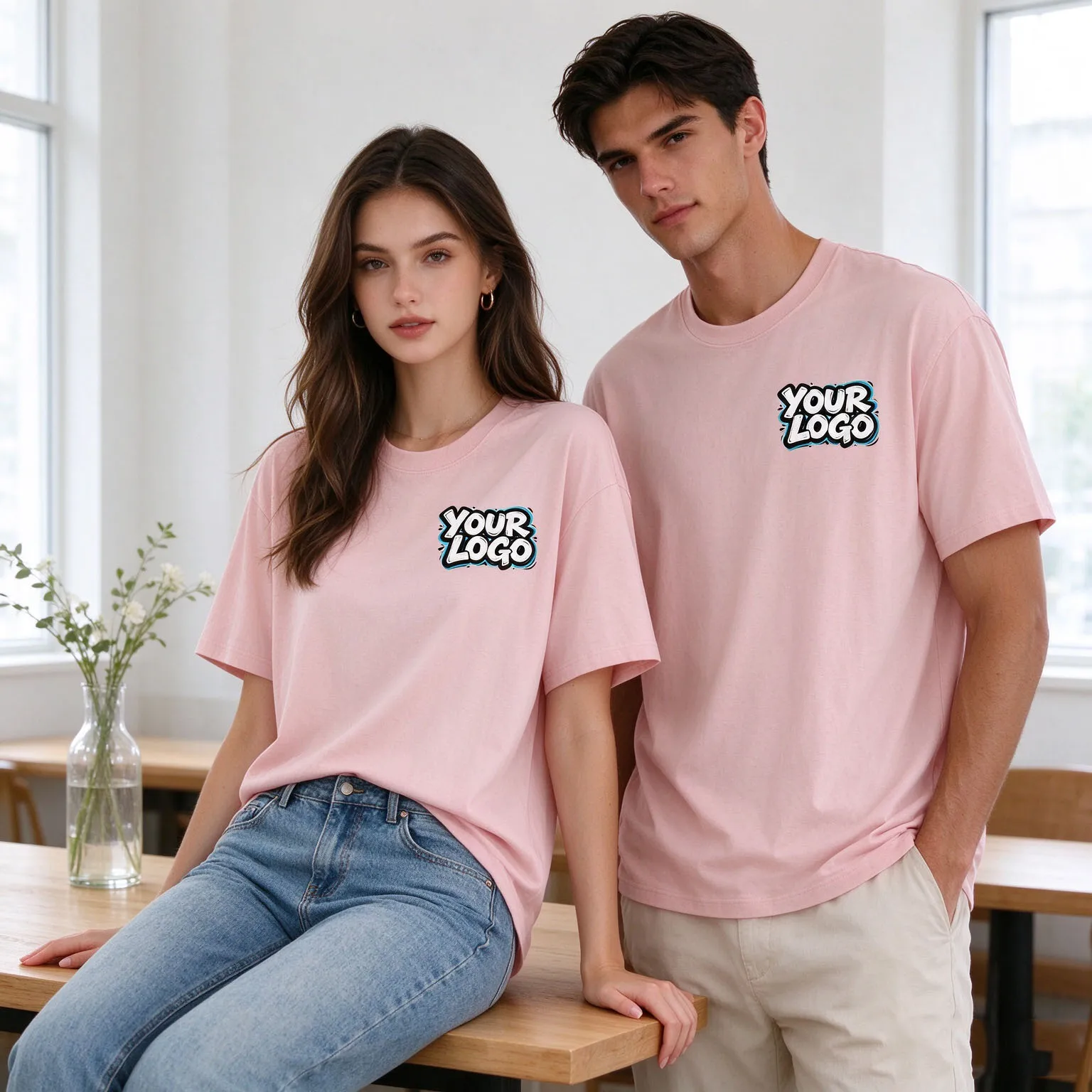 Custom Logo Unisex Summer Pure Cotton Regular‑Fit T‑Shirt, Short Sleeve Crew Neck Casual Tops Couple Group Custom Work Tees