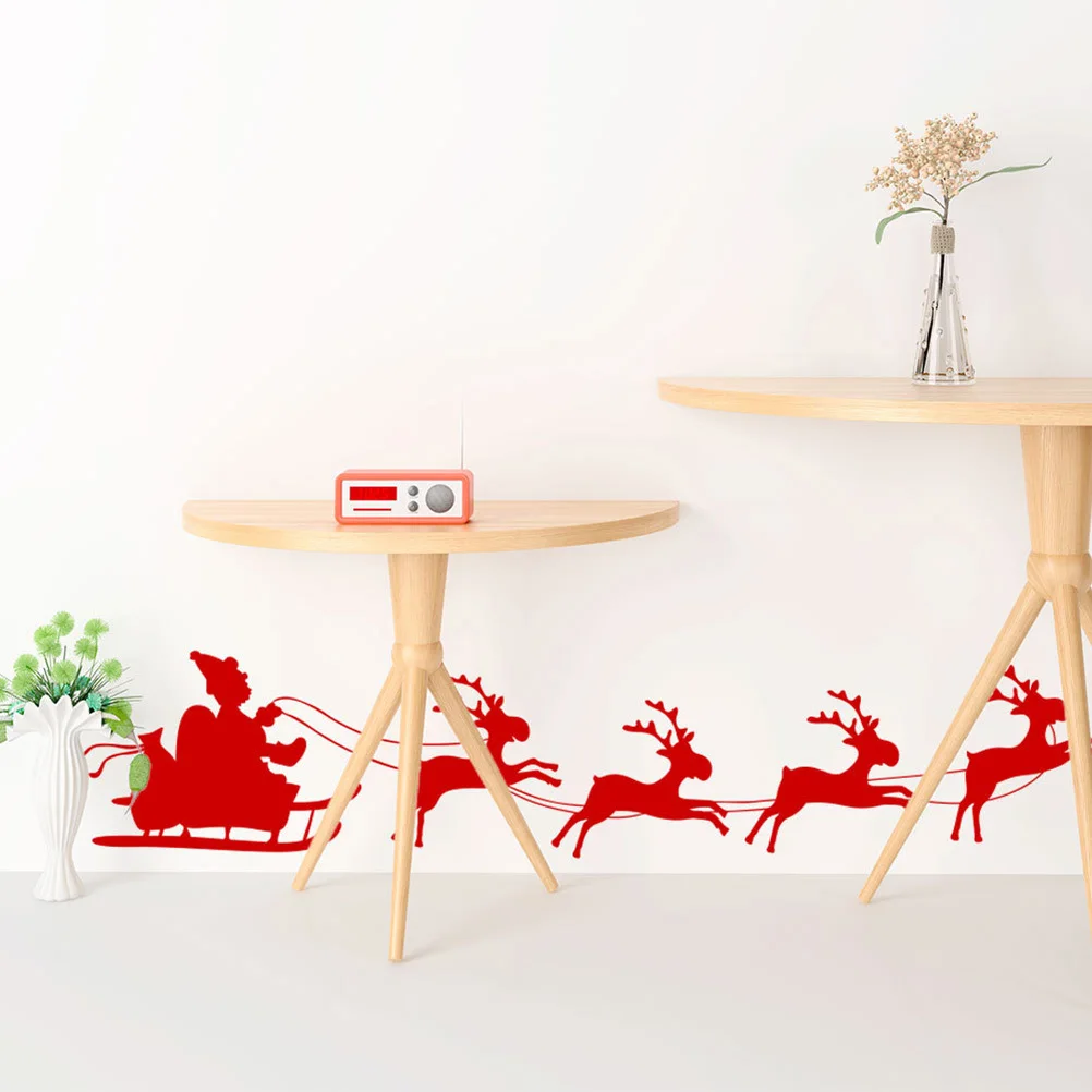Four Reindeers Santa Claus Pattern Christmas Wall Sticker Removable PVC Decoration for Living Room Bedroom Shop Window